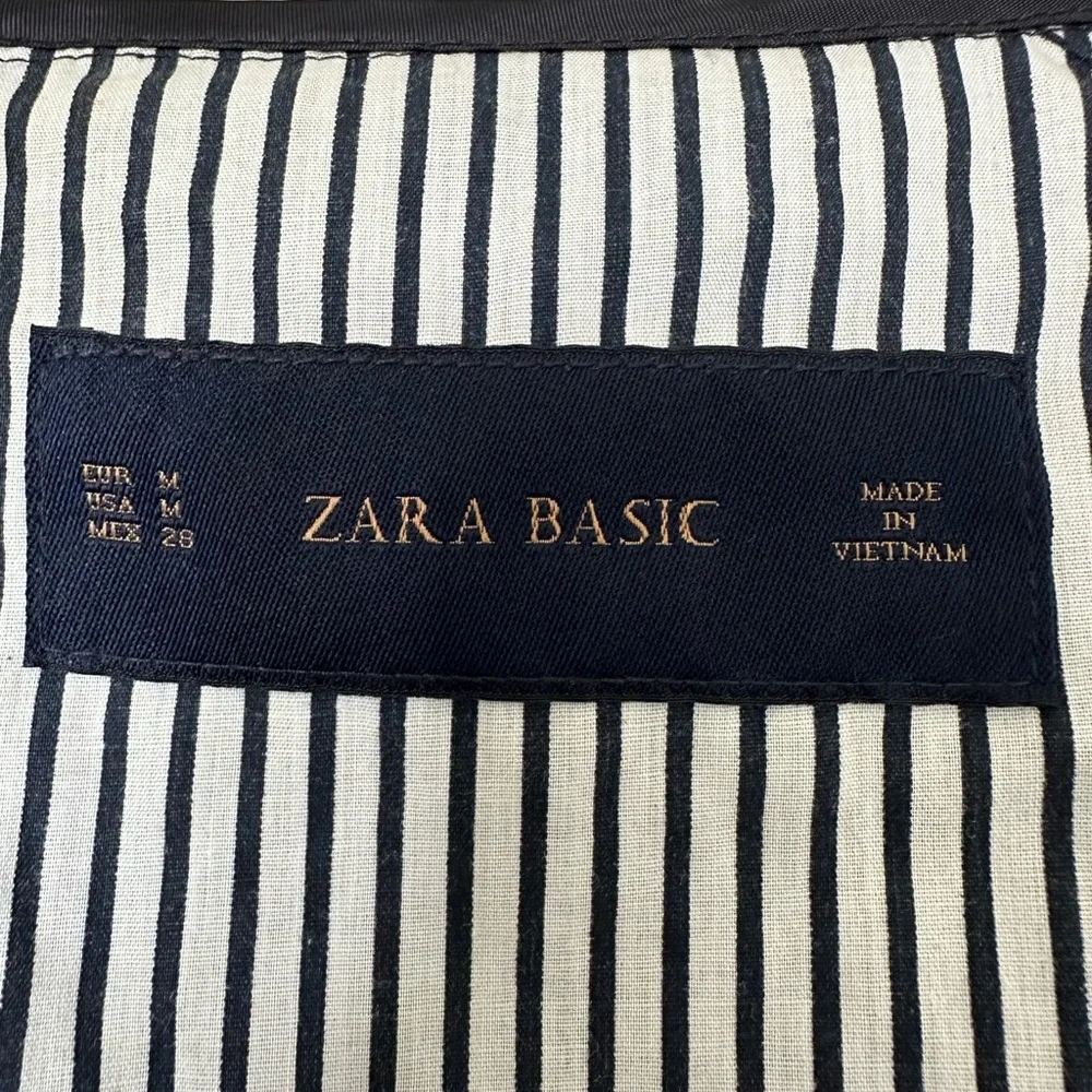 Zara Navy Blue Rain Jacket Hooded Full Zip Gold Tone Zippers & Snaps Size Medium - Picture 15 of 16